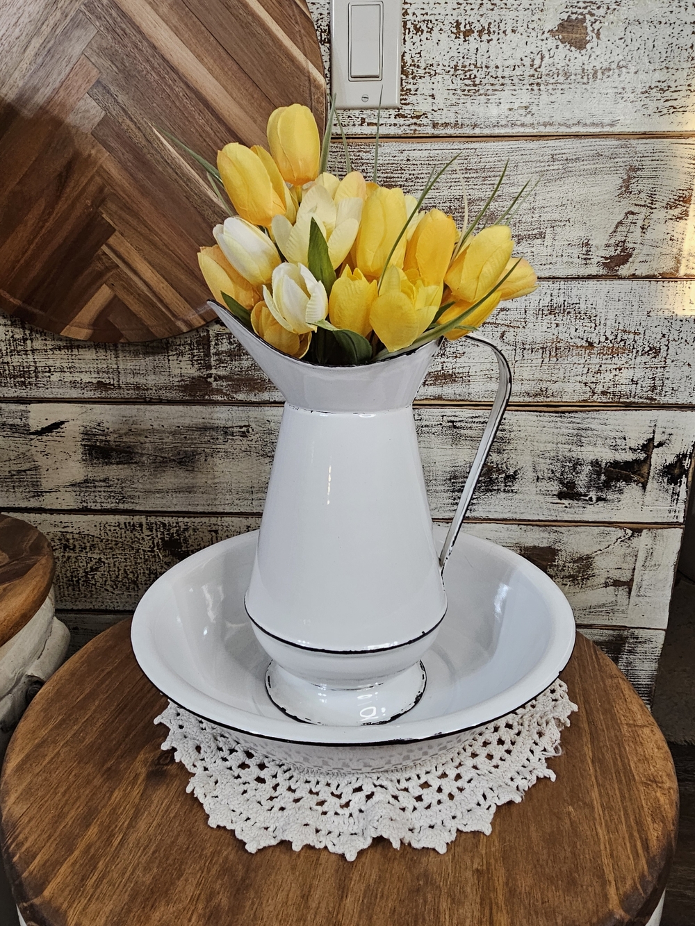 White Enamel Pitcher & Wash Bowl